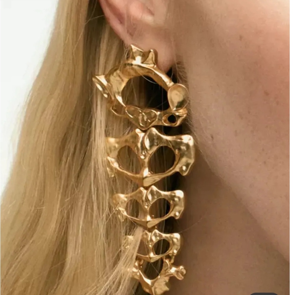 Gold Skeleton Statement Earrings - image 3